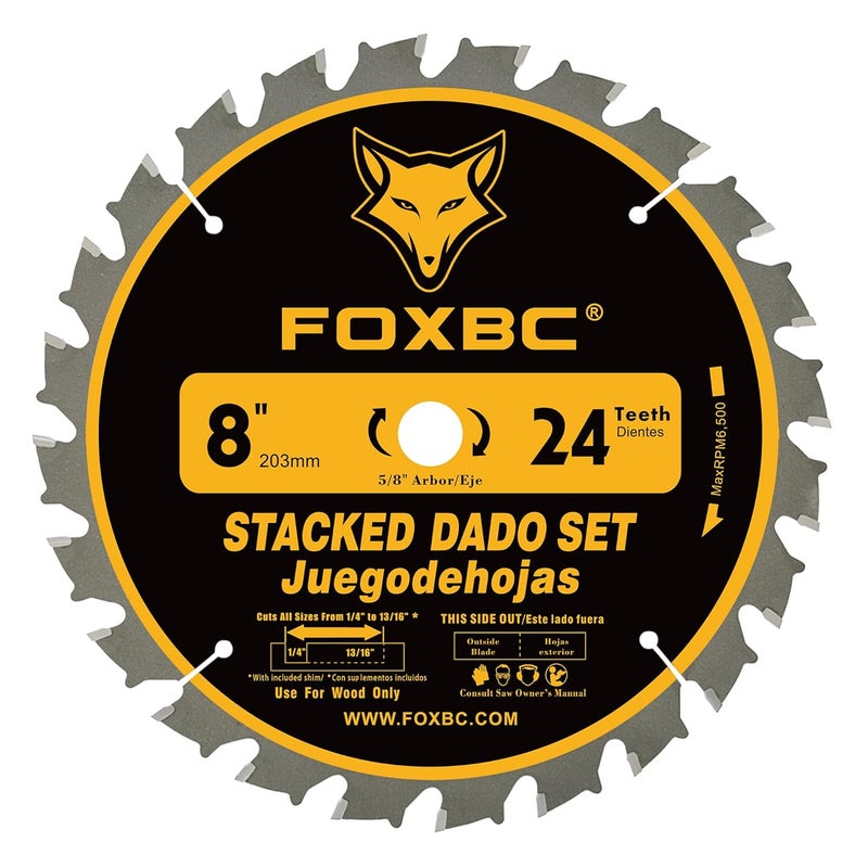 FOXBC 8" Carbide Stacking Dado Blade Set for SawStop, Jet, Dewalt, Bosch Saw - 14 Pieces - Image 3